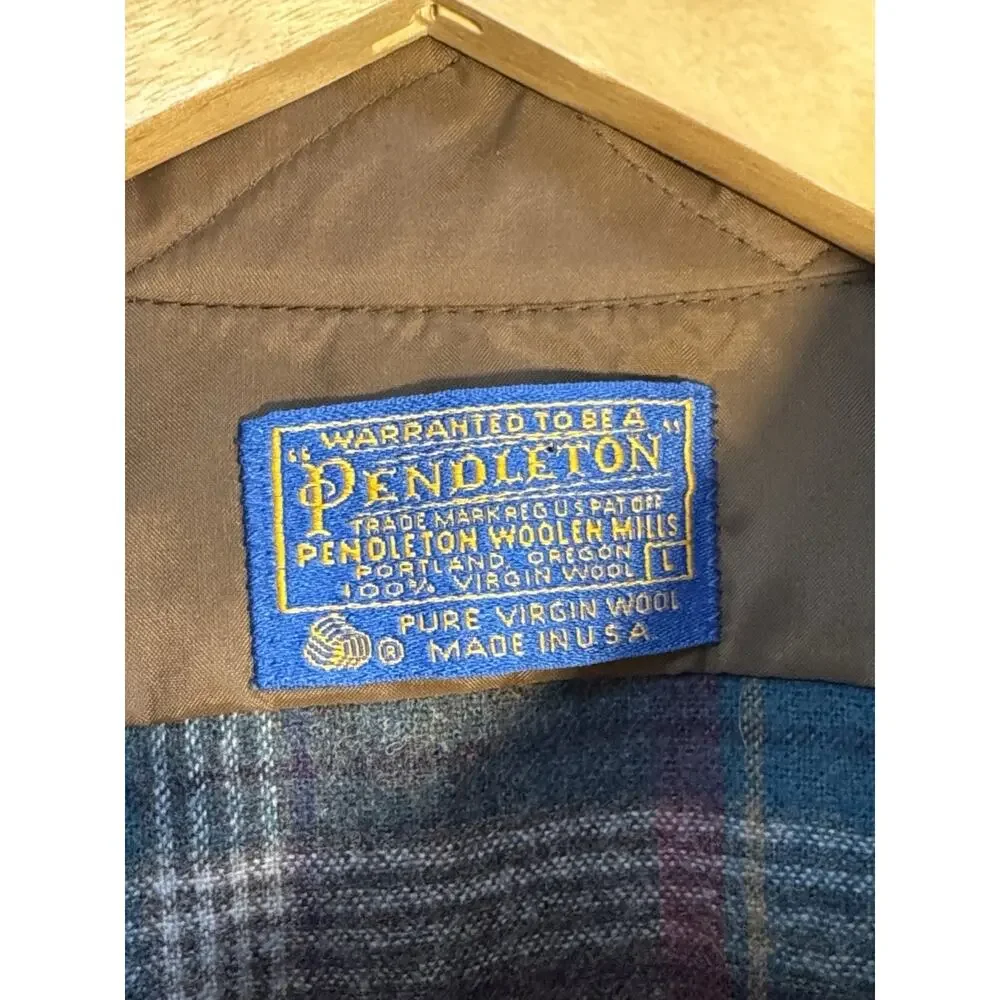 Pendleton Wool Flannel Shirt L Plaid Elbow Patch‎ USA Cabin Workwear
